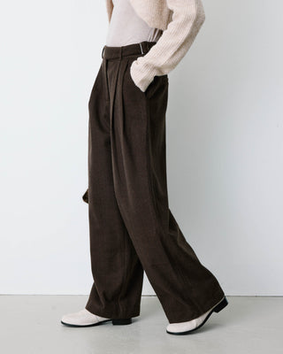 Pantalon tailleur large motif chevrons chocolat Bastien