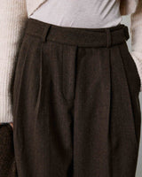 Pantalon tailleur large motif chevrons chocolat Bastien