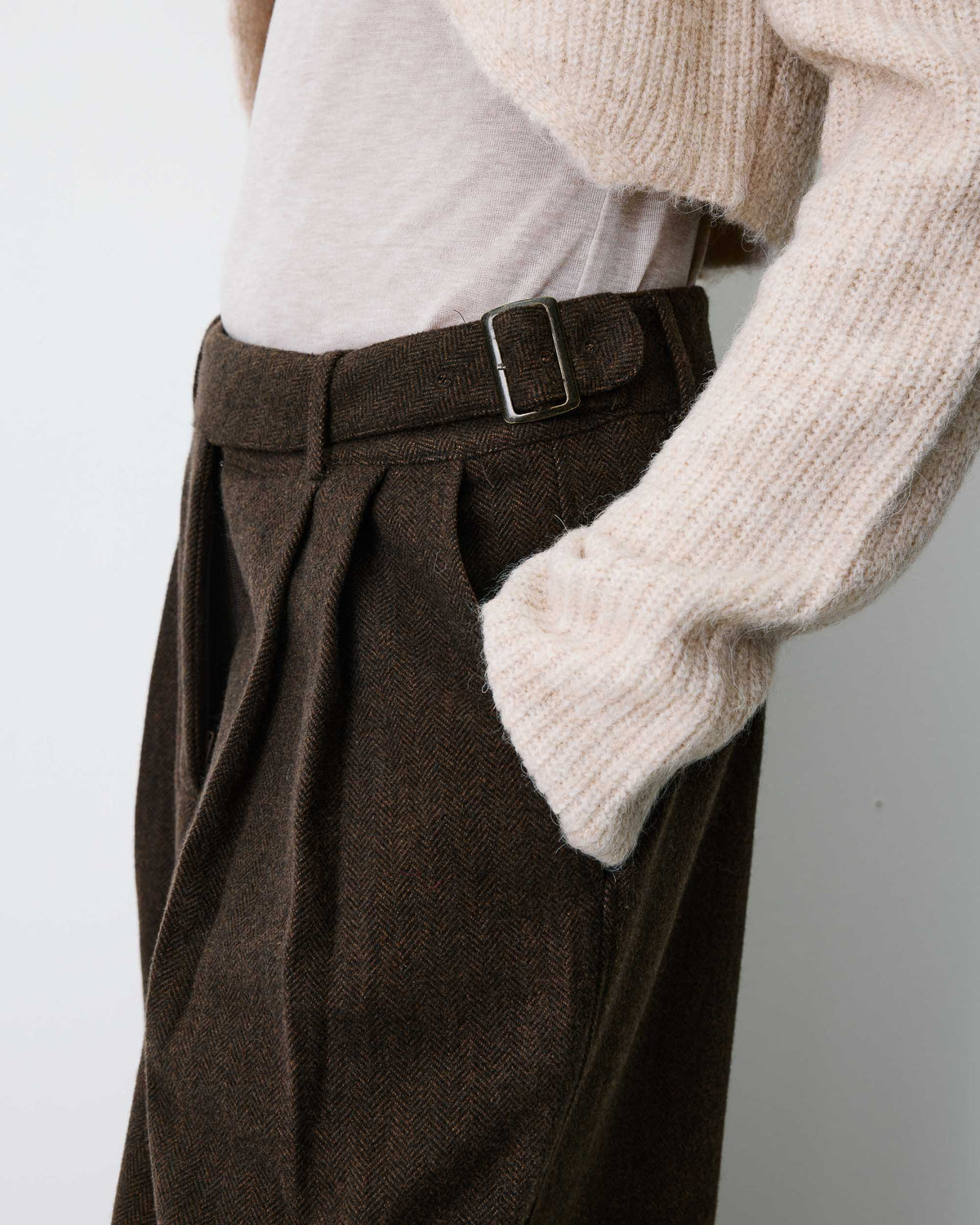 Pantalon tailleur large motif chevrons chocolat Bastien