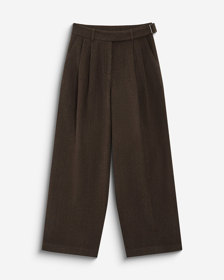 Pantalon tailleur large motif chevrons chocolat Bastien
