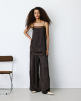 Pantalon en satin fluide à pinces chocolat Barnabe