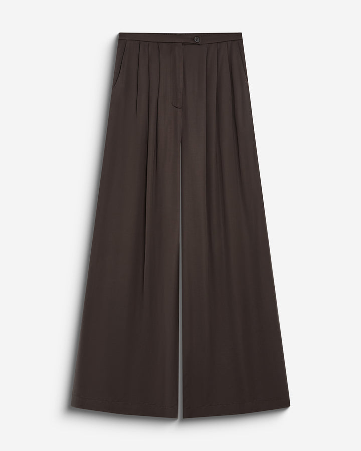 Pantalon en satin fluide à pinces chocolat Barnabe