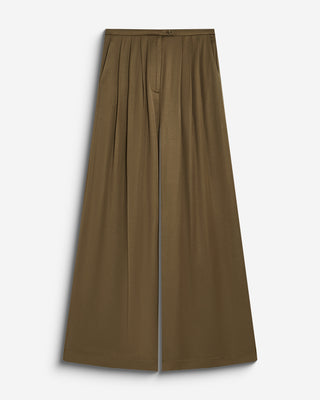 Pantalon en satin fluide à pinces olive Barnabe