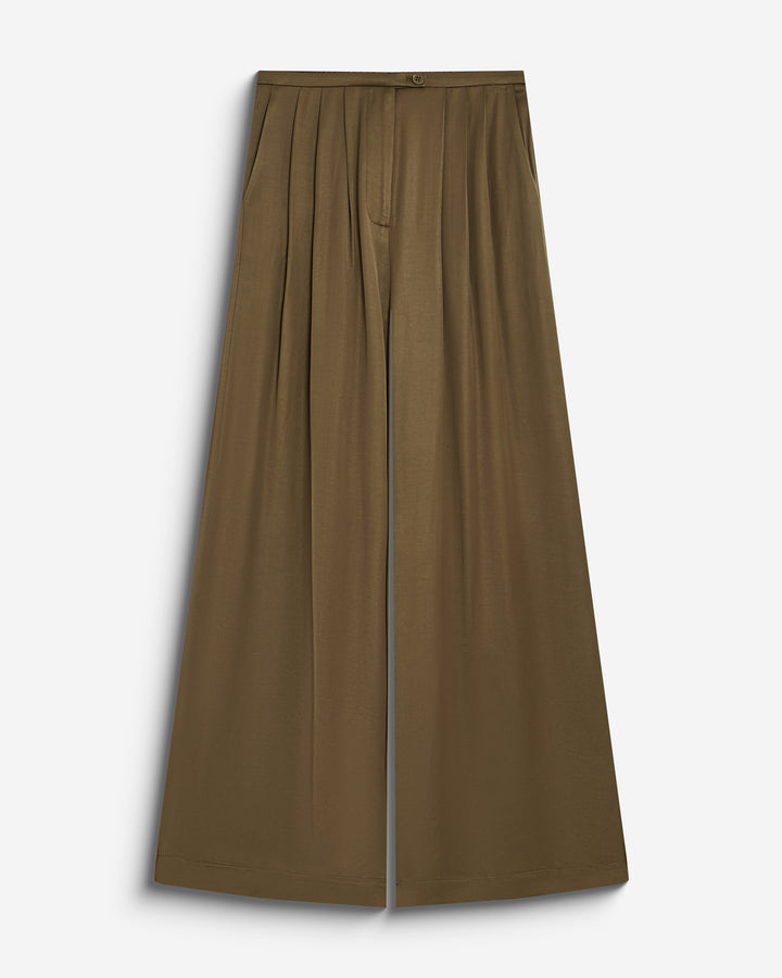Pantalon en satin fluide à pinces olive Barnabe
