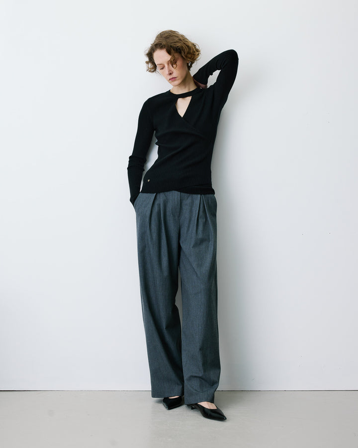 Pantalon tailleur oversize à plis ceinturé anthracite Barclay