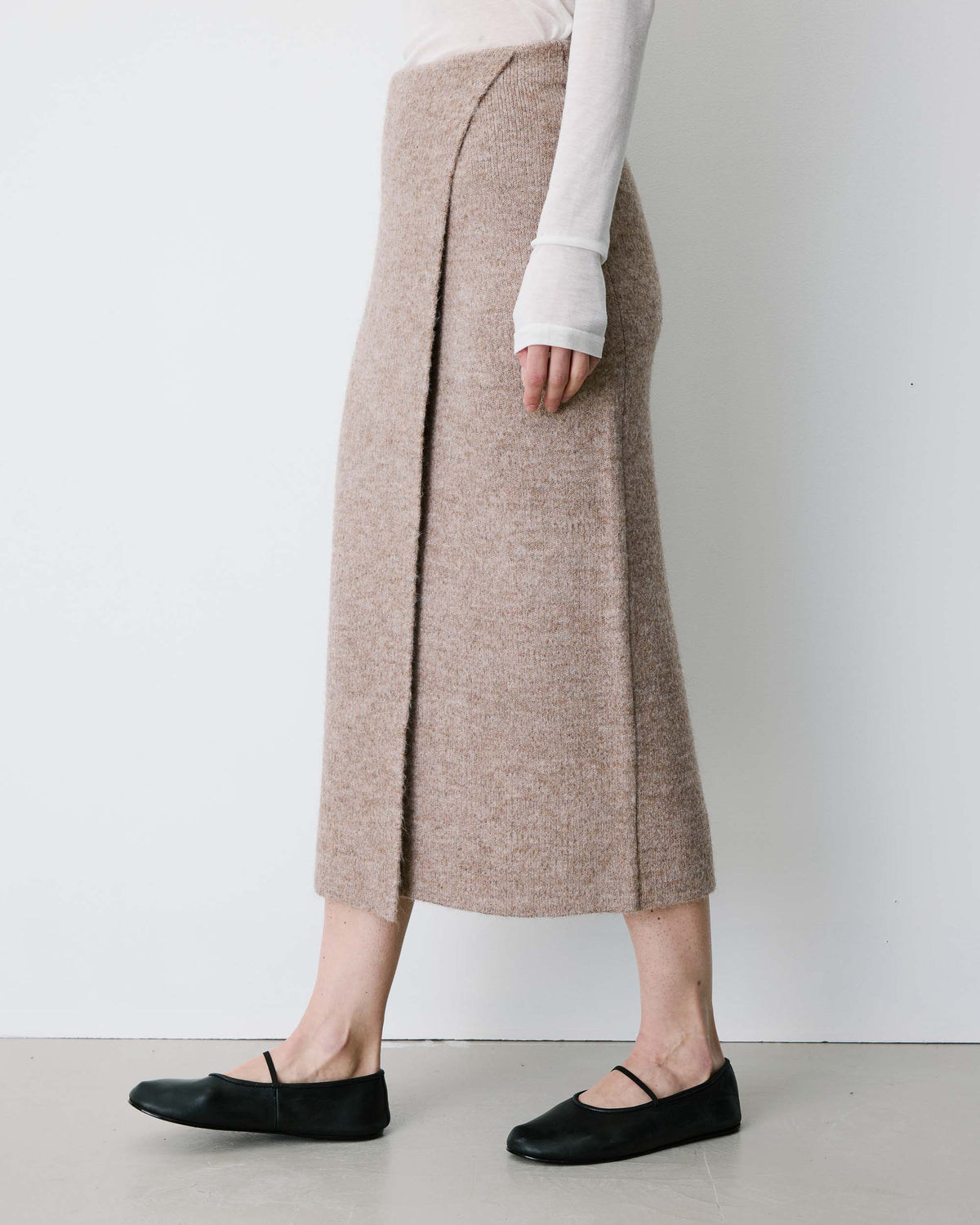 Langer Wickelrock aus Strick in mocha Biana