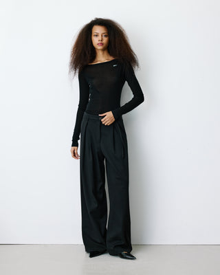 Pantalon tailleur oversize à plis ceinturé noir Barclay