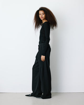 Pantalon tailleur oversize à plis ceinturé noir Barclay