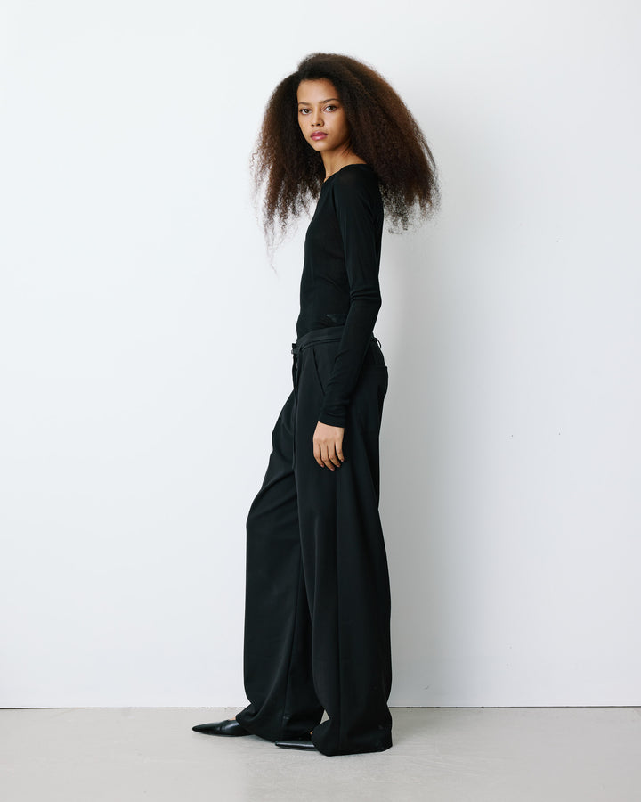 Pantalon tailleur oversize à plis ceinturé noir Barclay