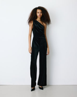 Asymmetric velvet jumpsuit noir Brielle