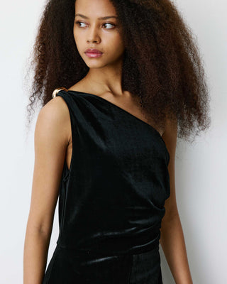 Asymmetric velvet jumpsuit noir Brielle