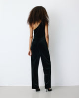 Asymmetric velvet jumpsuit noir Brielle
