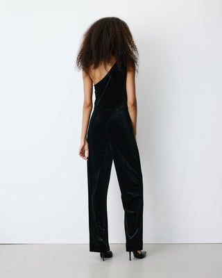 Asymmetric velvet jumpsuit noir Brielle