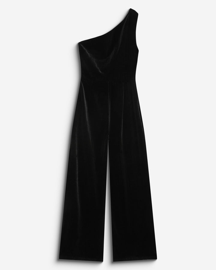 Asymmetric velvet jumpsuit noir Brielle