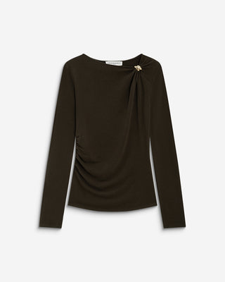 T-shirt drapé près du corps à boucle dorée chocolat Bijou