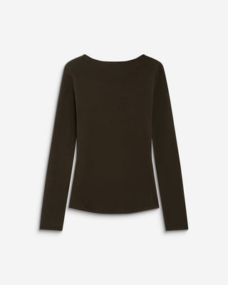 T-shirt drapé près du corps à boucle dorée chocolat Bijou