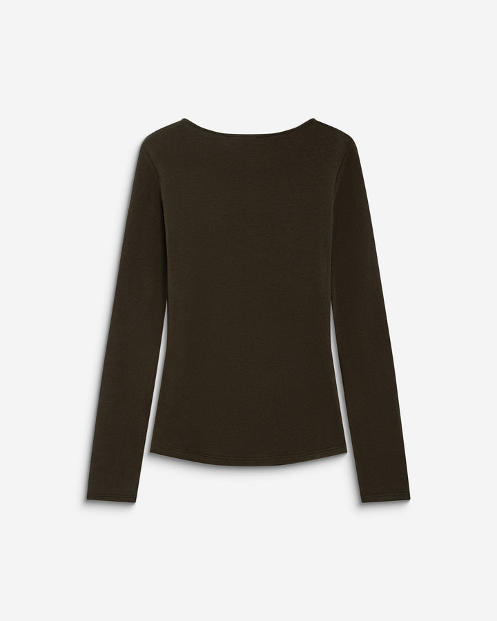 T-shirt drapé près du corps à boucle dorée chocolat Bijou