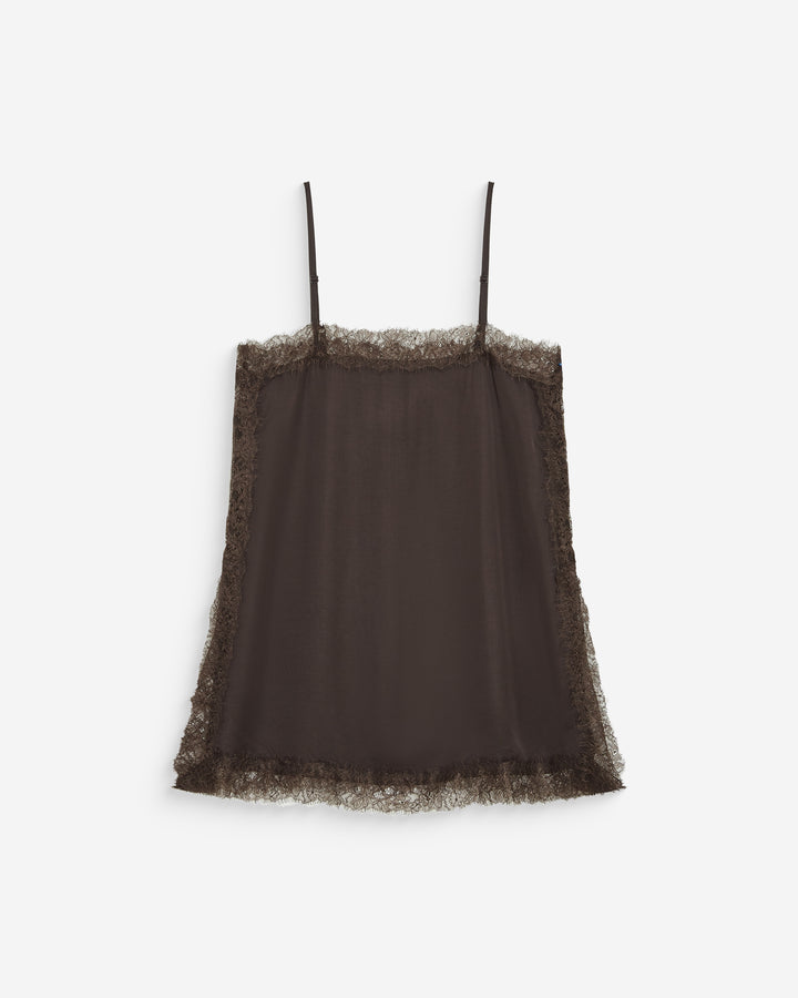 Caraco en satin et dentelle col carré chocolat Blossom