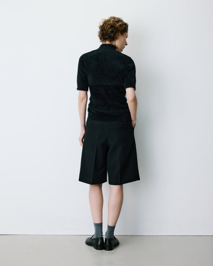 Pull doux manches courtes col cheminée noir Birdie