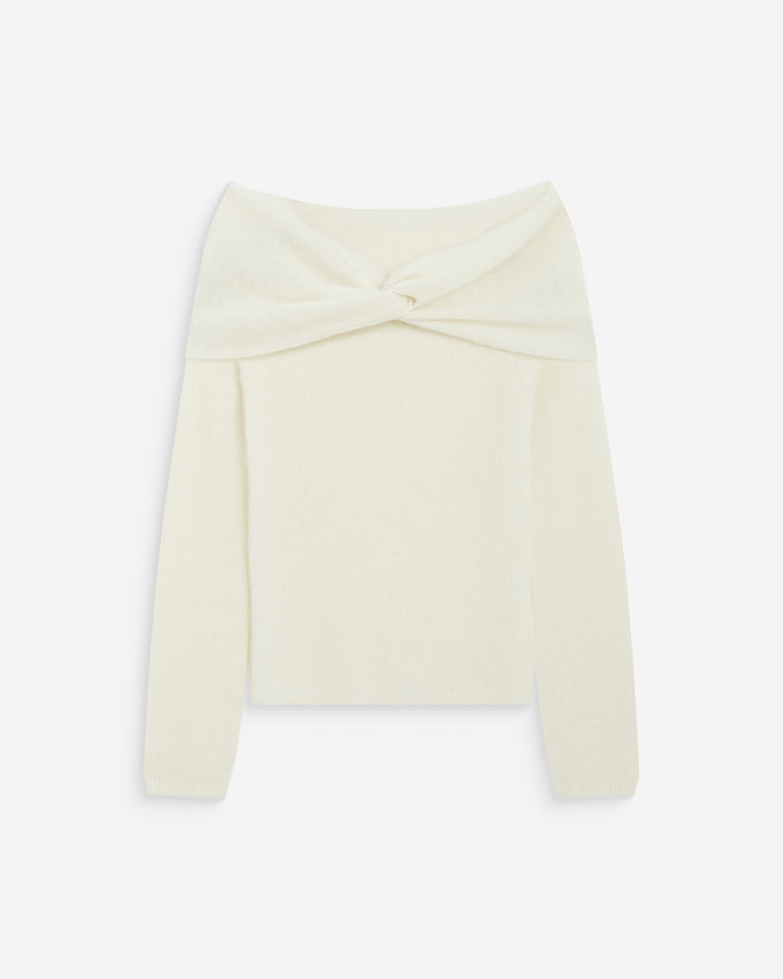 Pull à épaules dénudées manches longues ecru Bisou