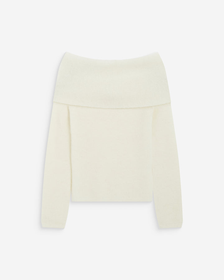 Pull à épaules dénudées manches longues ecru Bisou
