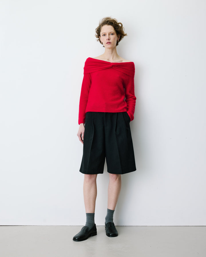 Pull à épaules dénudées manches longues rouge Bisou