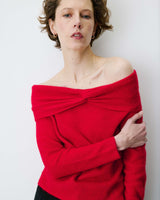 Pull à épaules dénudées manches longues rouge Bisou