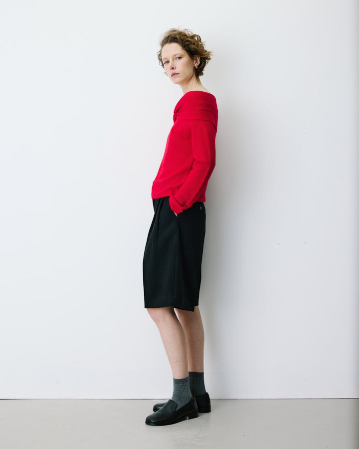 Pull à épaules dénudées manches longues rouge Bisou