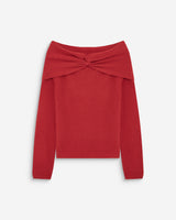Pull à épaules dénudées manches longues rouge Bisou