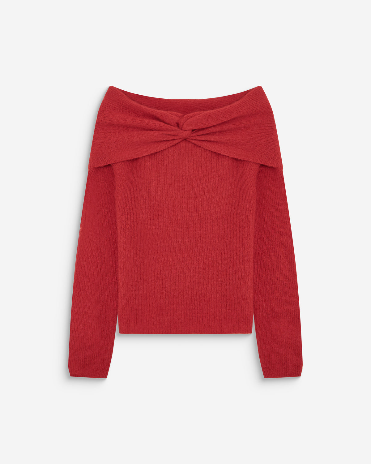 Pull à épaules dénudées manches longues rouge Bisou