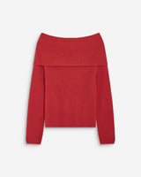 Pull à épaules dénudées manches longues rouge Bisou