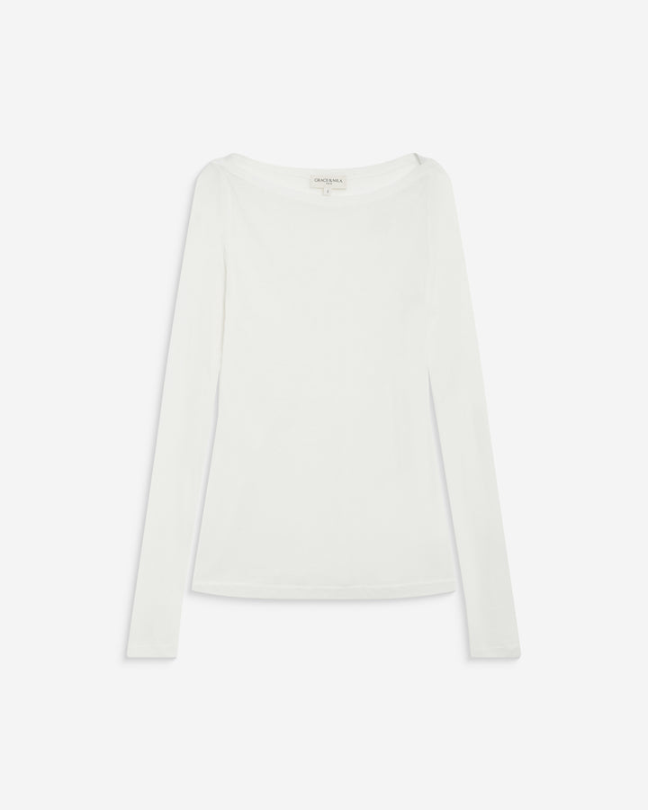 Camiseta de manga larga con cuello barco ivoire Bennett