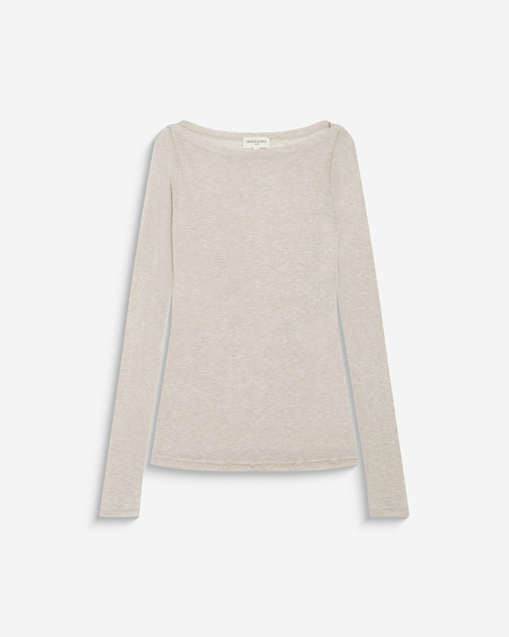 Boat-neck long-sleeve T-shirt sable Bennett