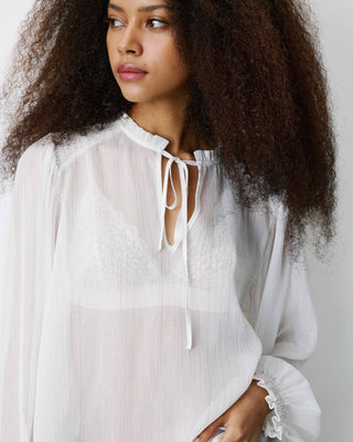 Blouse fluide transparente en mousseline lurex ecru Belinda