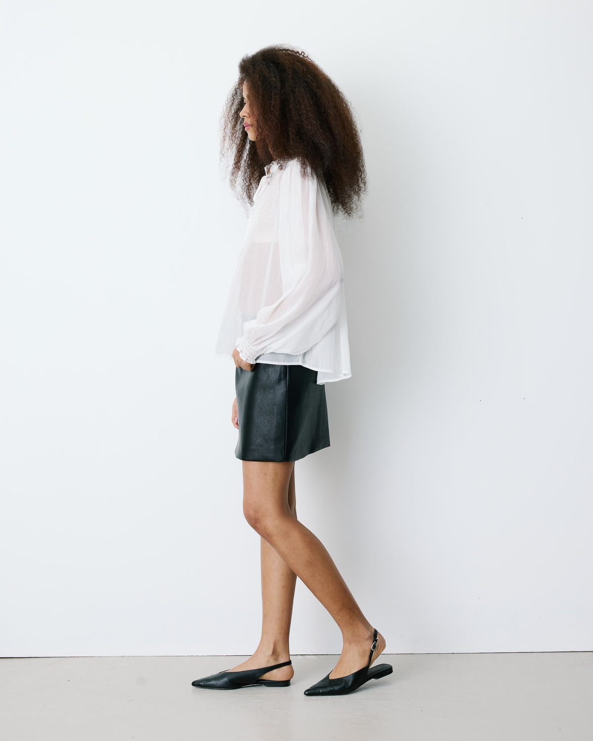 Blouse fluide transparente en mousseline lurex ecru Belinda