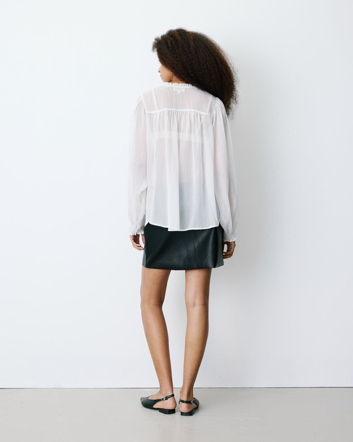 Blouse fluide transparente en mousseline lurex ecru Belinda
