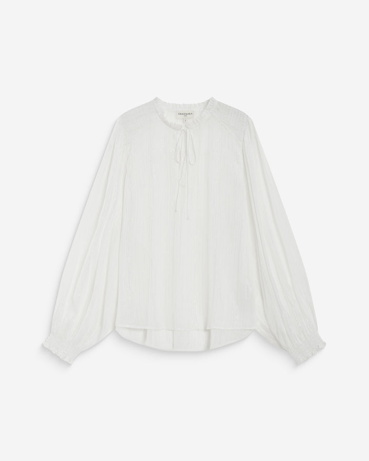 Blouse fluide transparente en mousseline lurex ecru Belinda