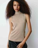 Top col montant en maille lurex sans manches gold Bailey