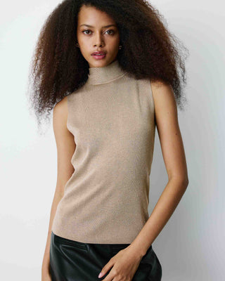 Top col montant en maille lurex sans manches gold Bailey