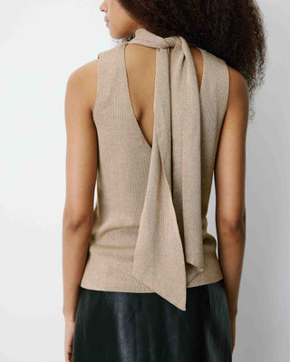 Top col montant en maille lurex sans manches gold Bailey