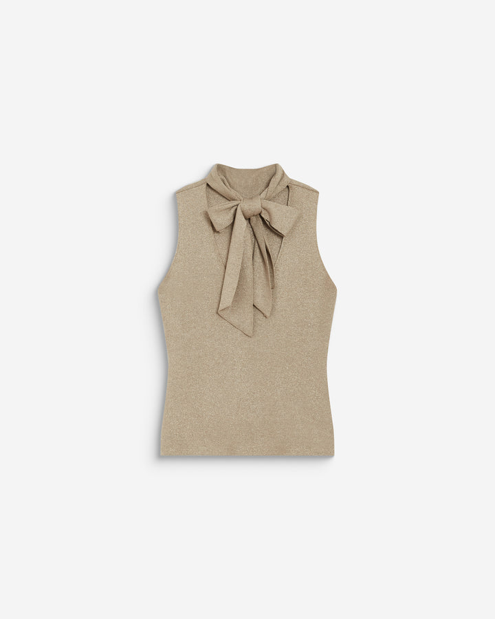 Top col montant en maille lurex sans manches gold Bailey