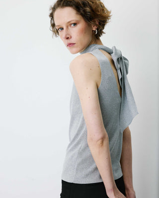 Top col montant en maille lurex sans manches silver Bailey