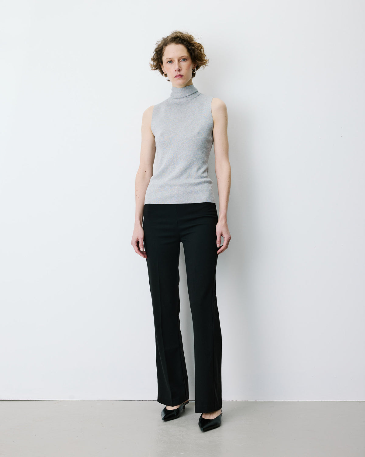 Top col montant en maille lurex sans manches silver Bailey