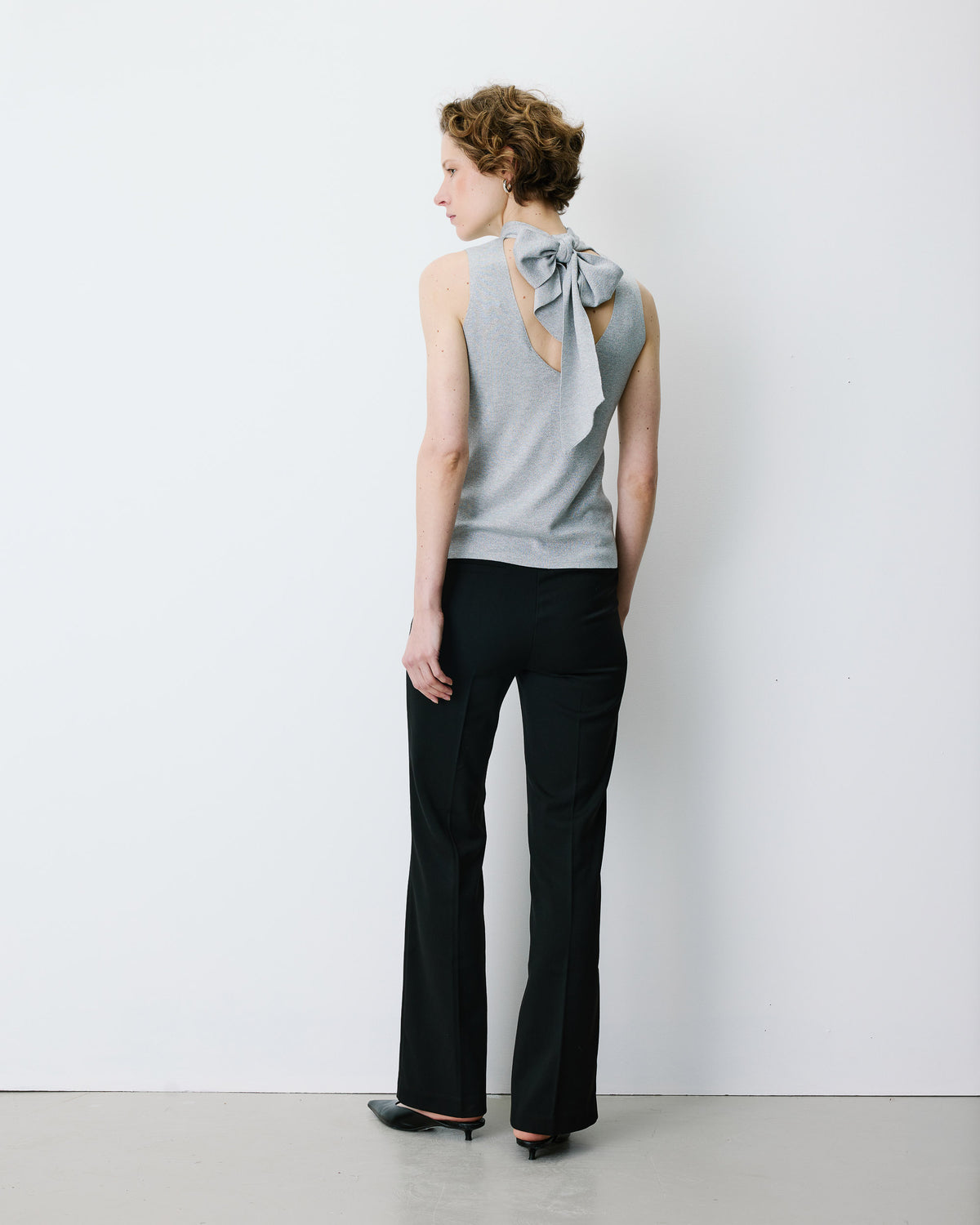 Top col montant en maille lurex sans manches silver Bailey