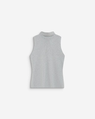 Top col montant en maille lurex sans manches silver Bailey