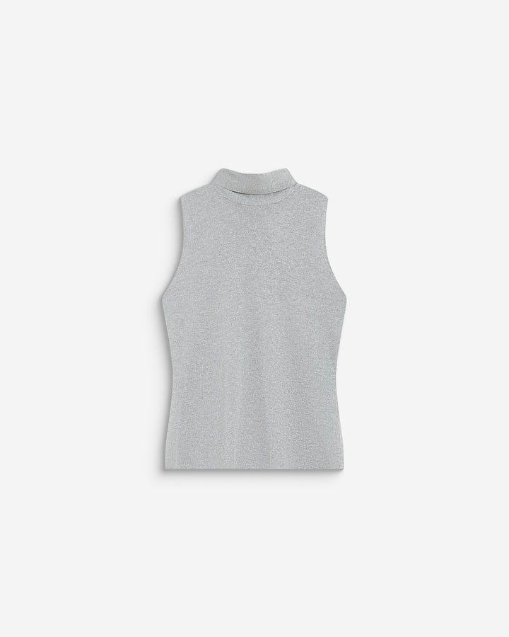 Top col montant en maille lurex sans manches silver Bailey