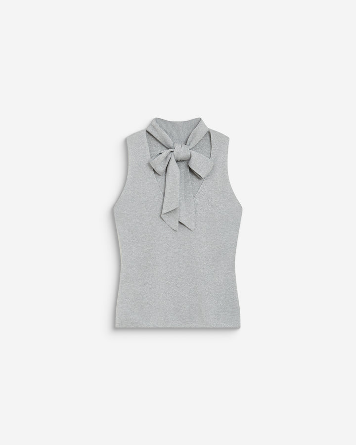 Top col montant en maille lurex sans manches silver Bailey