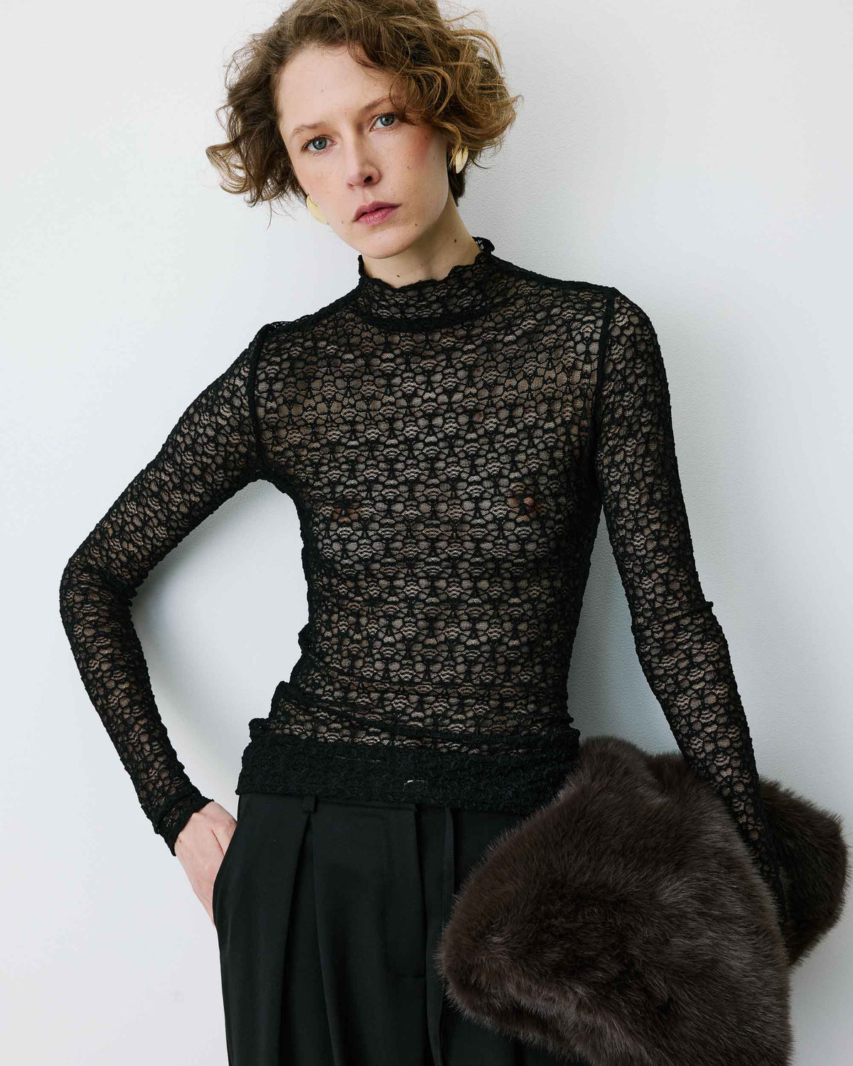 Long-sleeve lace top noir Blake