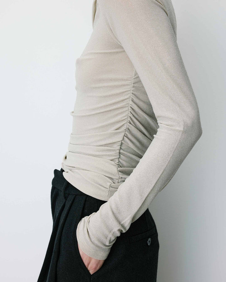 Top drapé ajusté en lurex manches longues gold Beaumont