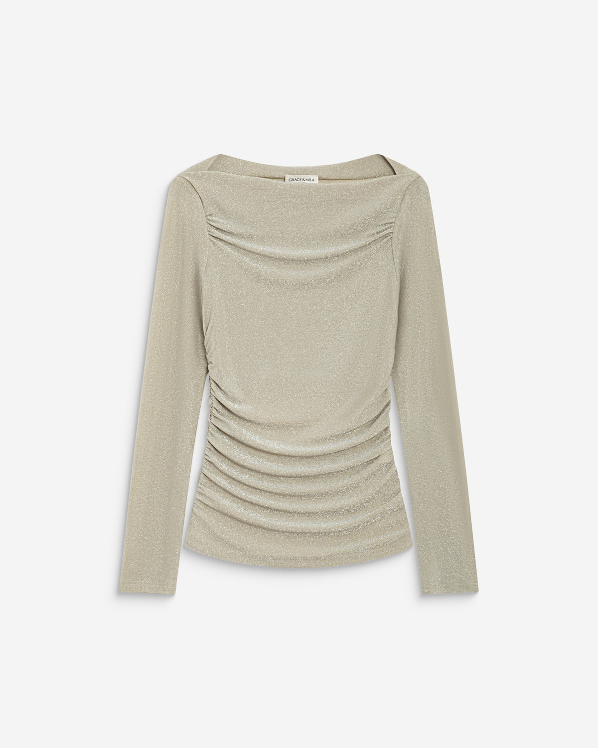 Top drapé ajusté en lurex manches longues gold Beaumont